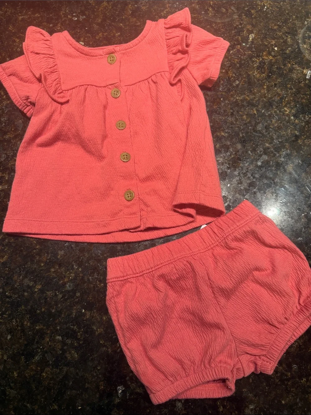Coral Pink Ruffle Sleeve Button-Front Baby Girl Set - 6 Months BRAND NEW